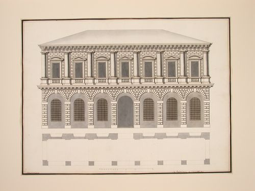 Elevation of the facade and ground plan of the prisons in Venice