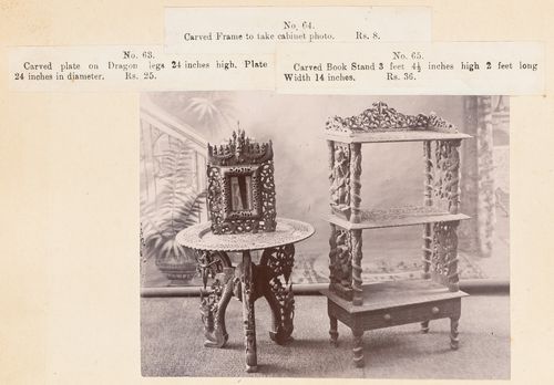 View of a table, shelf, frame, F. Beato Limited, C Road, Mandalay, Burma (now Myanmar)