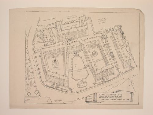Bird's-eye view for St. John's College site housing scheme, Battersea Borough