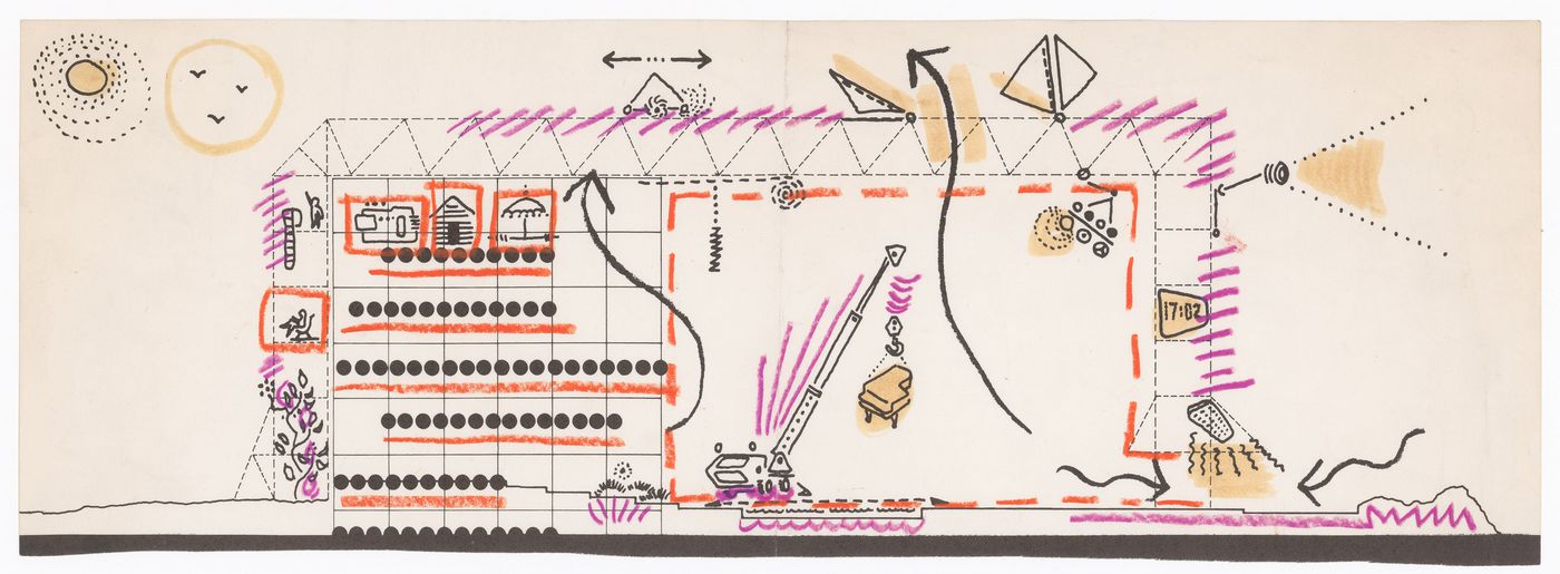 Fun Palace: section showing potential use of interior spaces