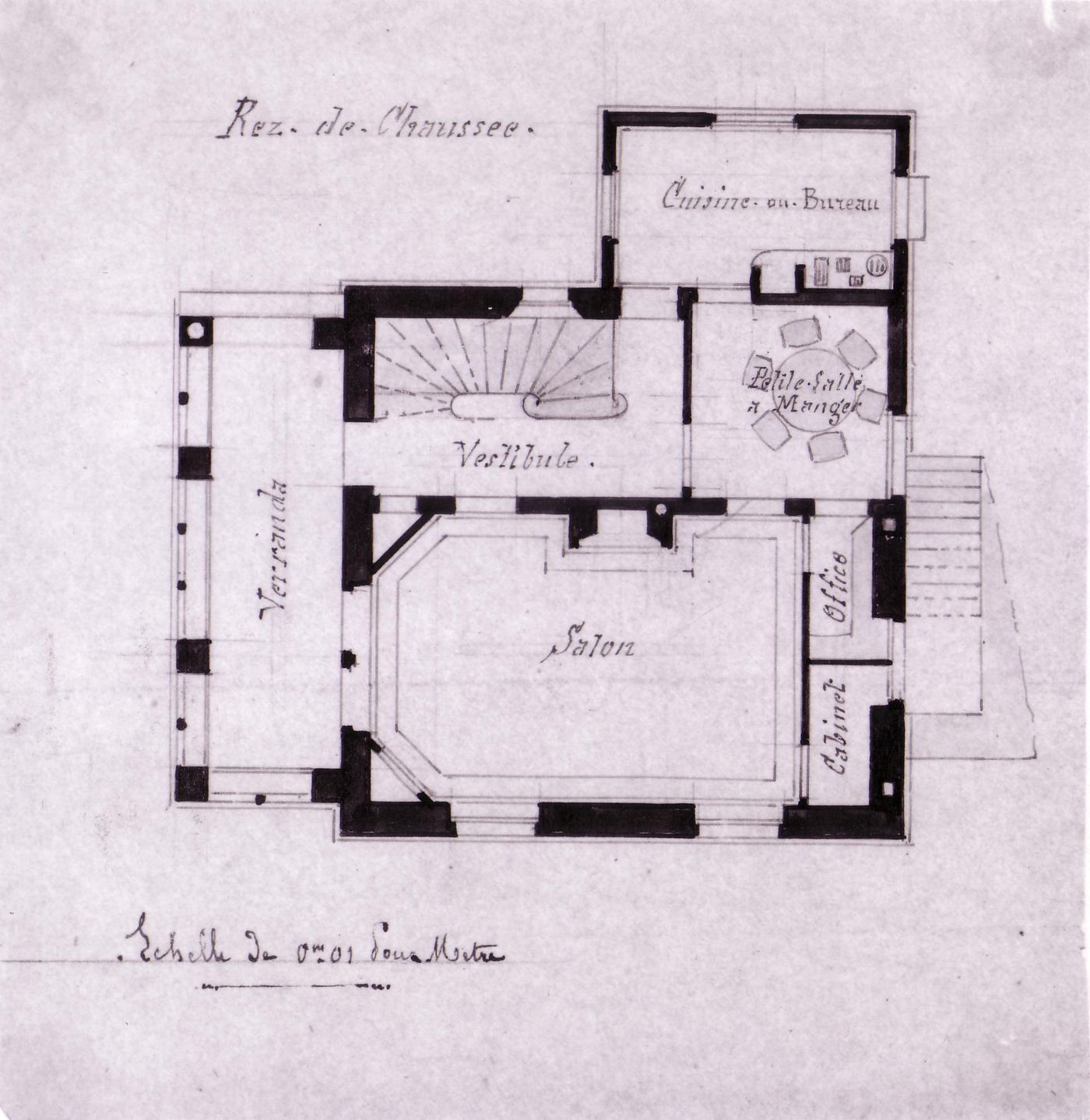 Plan for the "rez-de-chaussée" of Goschler House, Le Vésinet