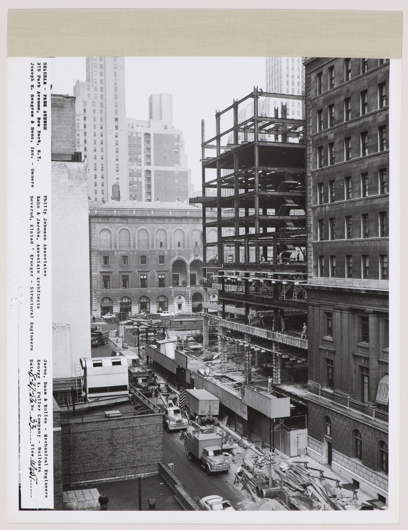 Seagram building under construction, 375 Park avenue, New York, N.Y., west view