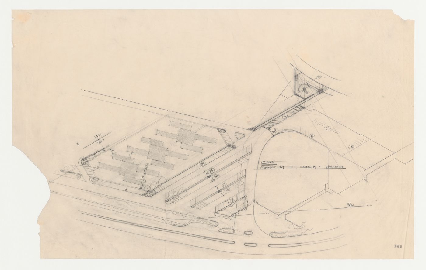 Wayfarers' Chapel, Palos Verdes, California: Partial site plan for parking lot and adjacent property