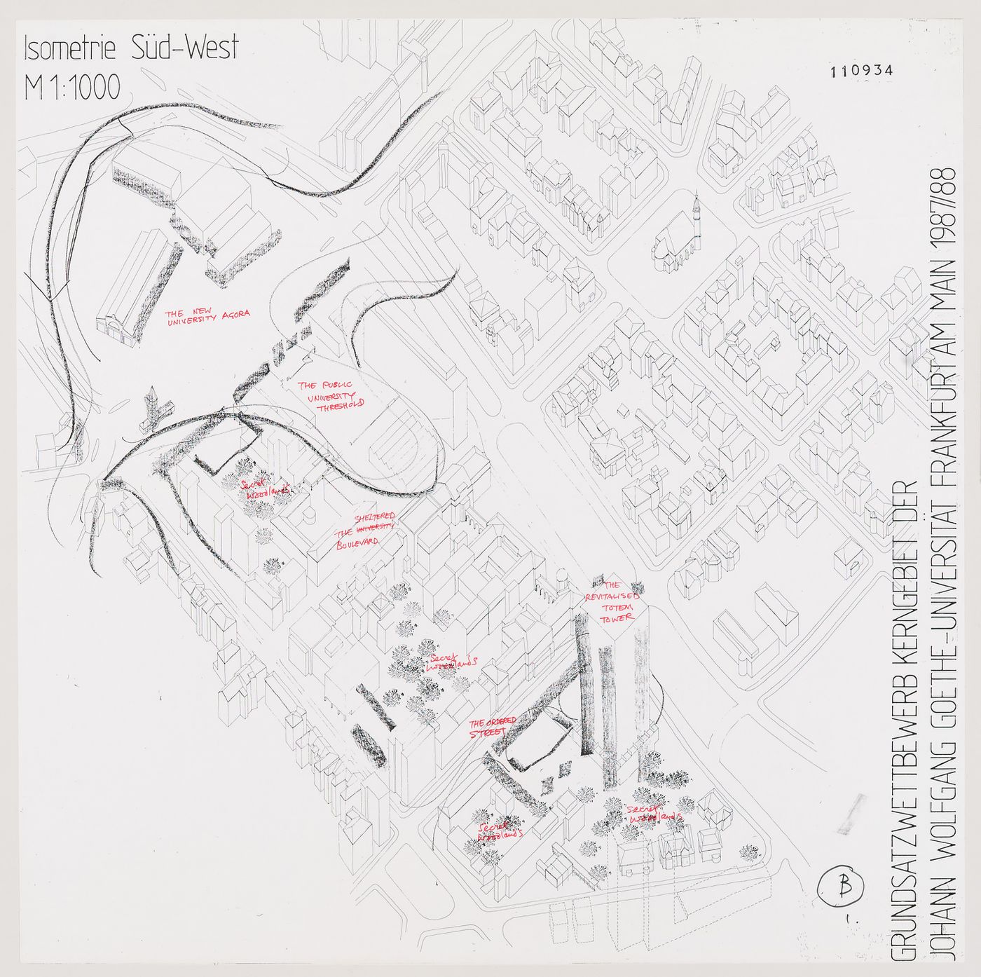 Frankfurt: isometric sketch of proposed campus plan