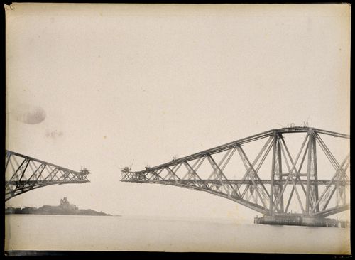 View of the Forth Bridge under construction, Firth of Forth, Scotland