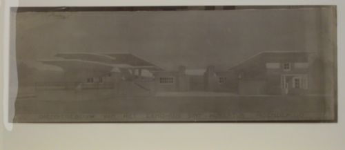 Photograph of a rendering for the principal façade of the Dienstgebouw [Service ? Building] from Landhuis Sint Hubertus [Villa Saint Hubertus], Nationaal Park de Hoge Veluwe, Hoenderloo, Netherlands