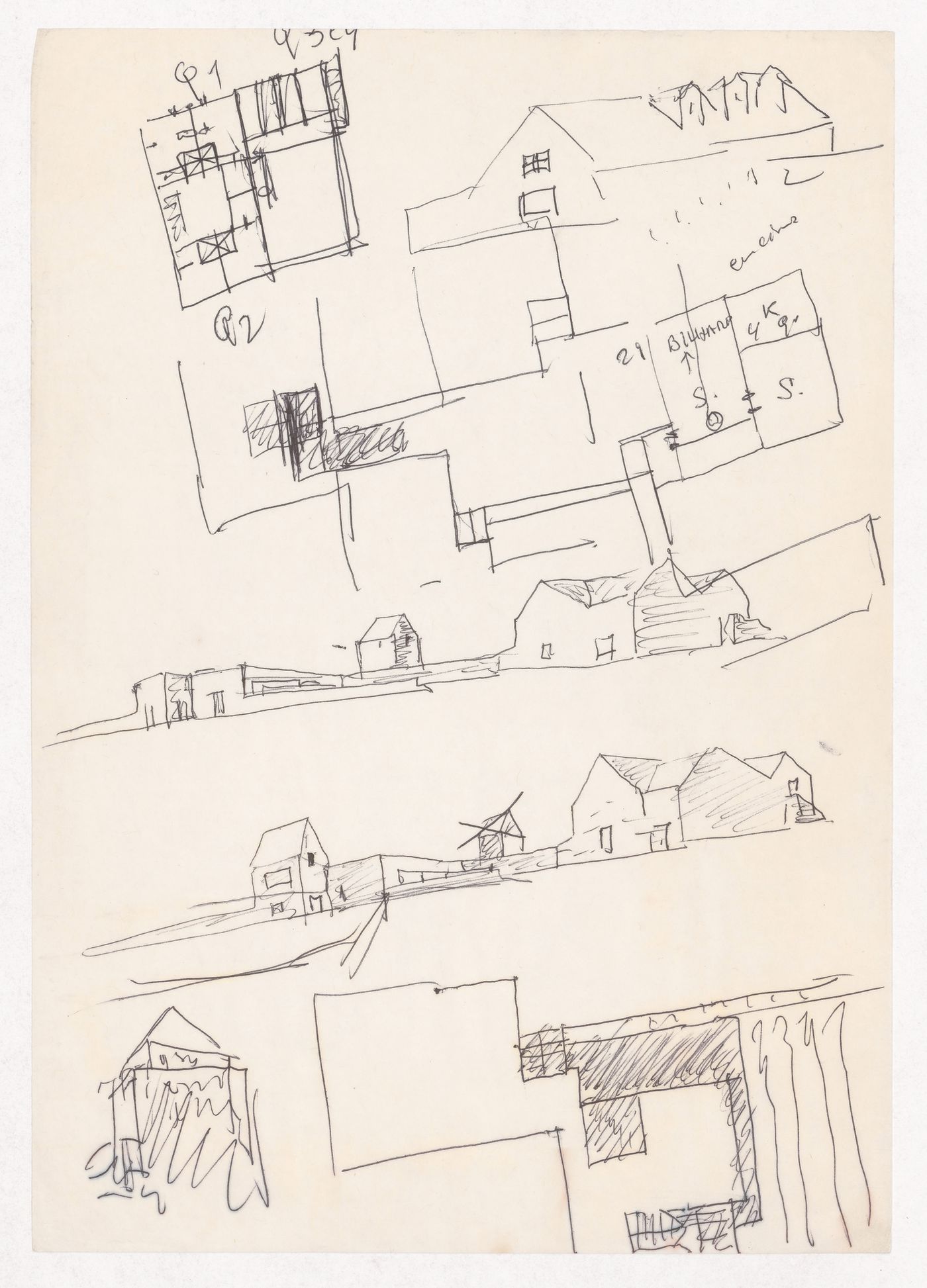 Sketch plans and perspectives for Casa J. M. Teixeira, Quinta do Forno, Briteiros - Guimarães, Portugal