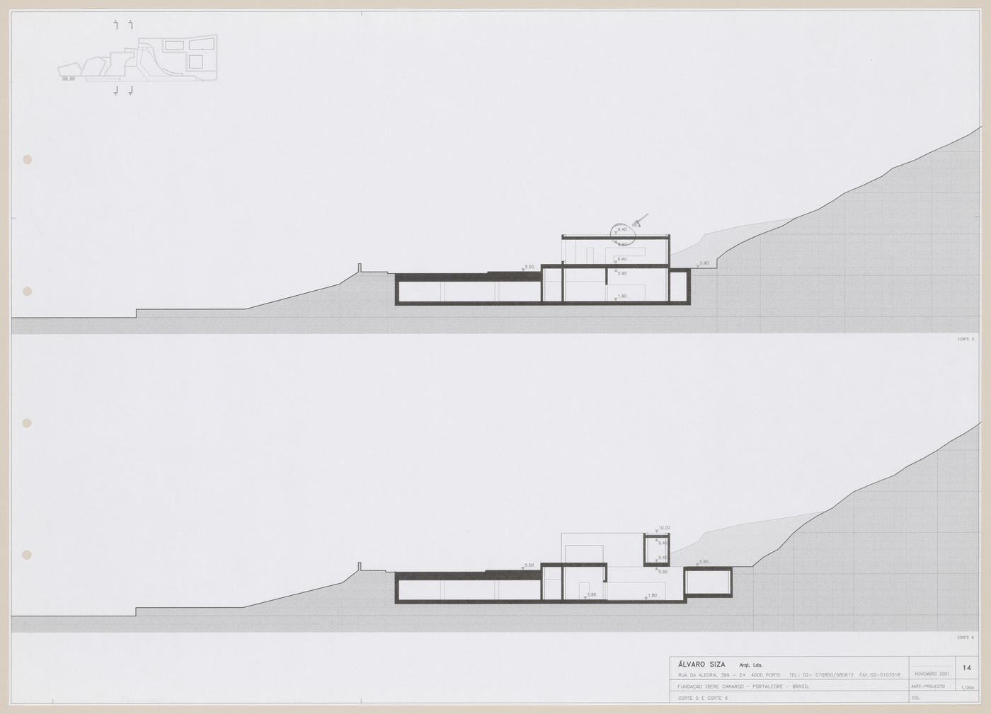 Sections for C. Cultural e Audit. para a Fundação Iberê  Camargo [Iberê  Camargo Foundation Museum], Porto Alegre, Brazil