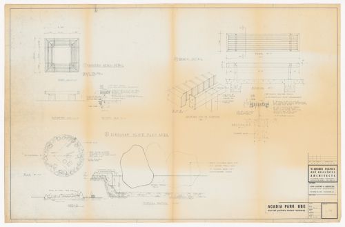 Details for benches and circular slide play area for Acadia Park, University of British Columbia, Vancouver, British Columbia