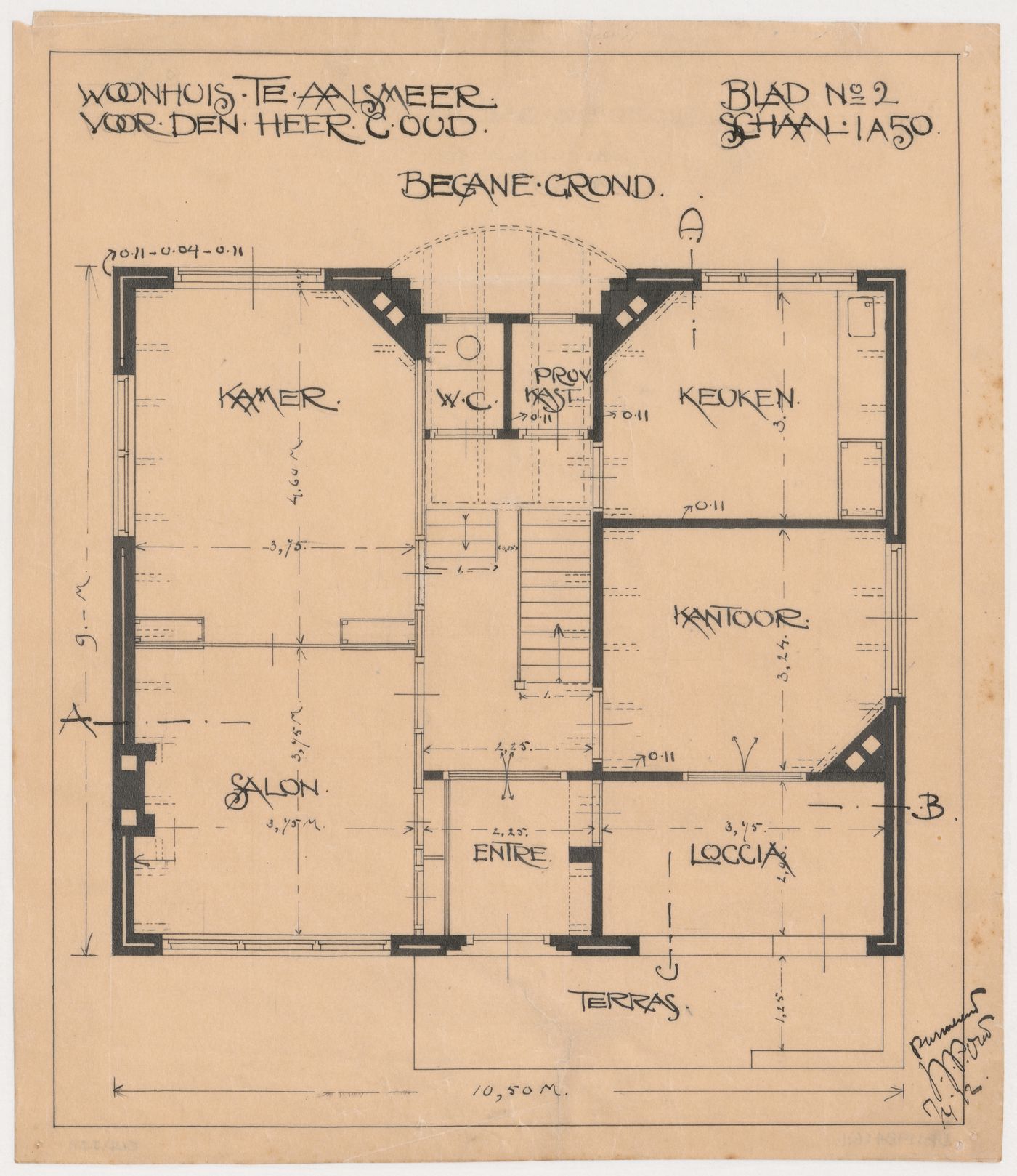 Ground floor plan for a house for G. Oud, Aalsmeer, Netherlands