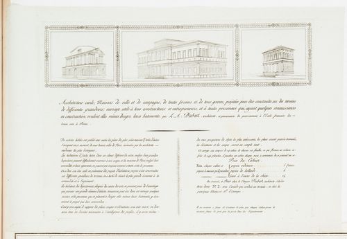 Advertising flyer for "Architecture civile: maisons de ville et de campagne", a book of plates by Louis Ambroise Dubut
