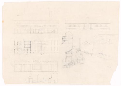 Plans, elevations and sketches for Casa Ornaghi, Bracchio