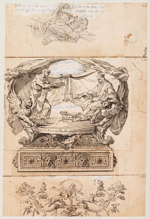 Ornamental drawings on a folio of the 1636 French edition of Cesare Ripa's "Iconologie"