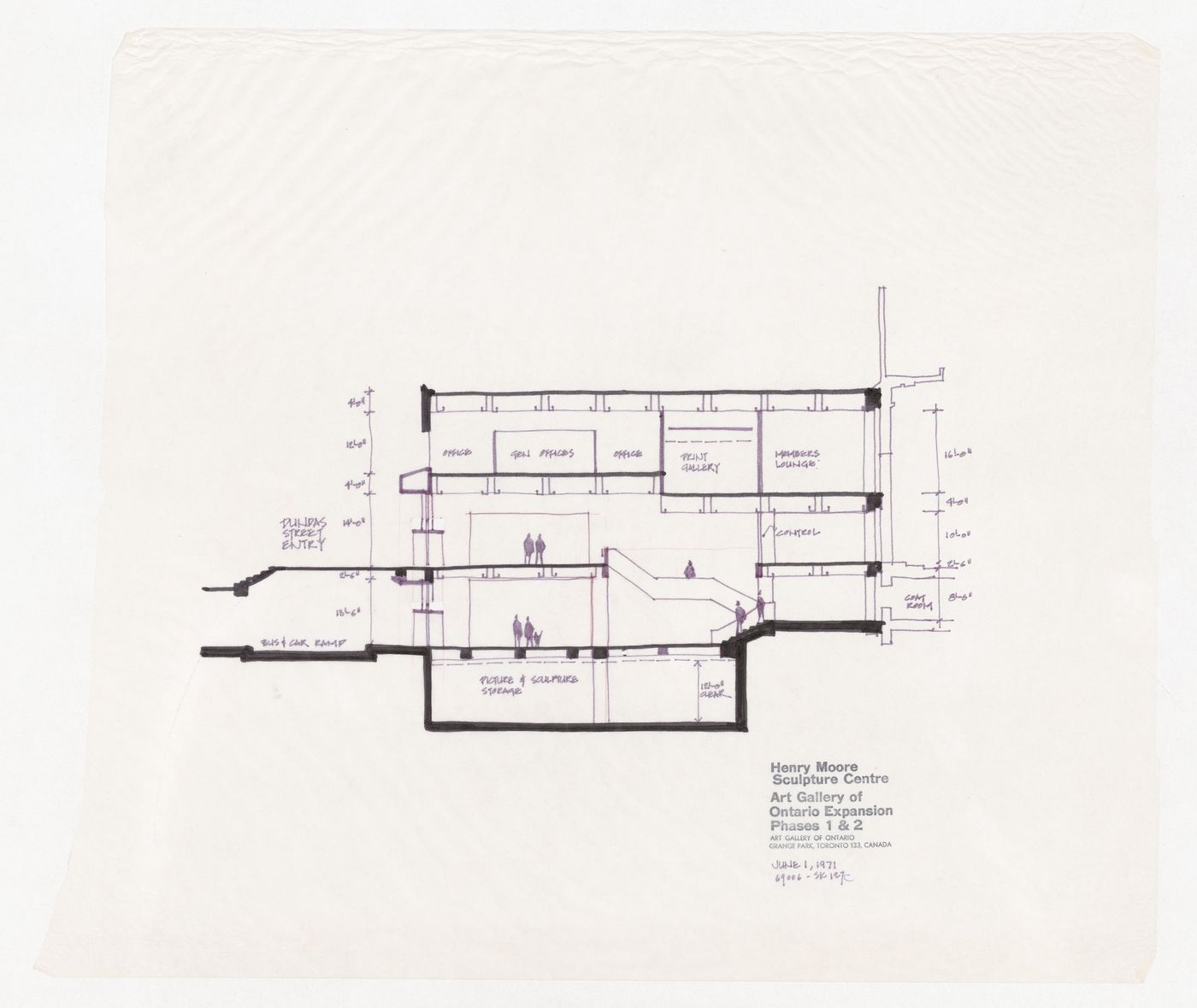 Sketch section for Henry Moore Sculpture Centre, Art Gallery of Ontario, Stage I Expansion, Toronto