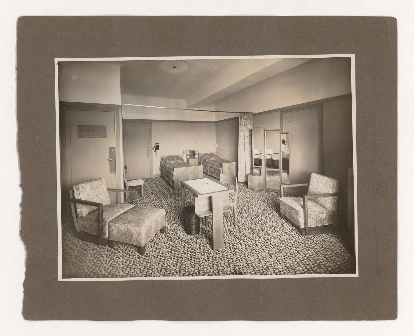 Interior view of a bedroom at Hotel Atlantic, Casino La Pergola, Saint-Jean-de-Luz, France