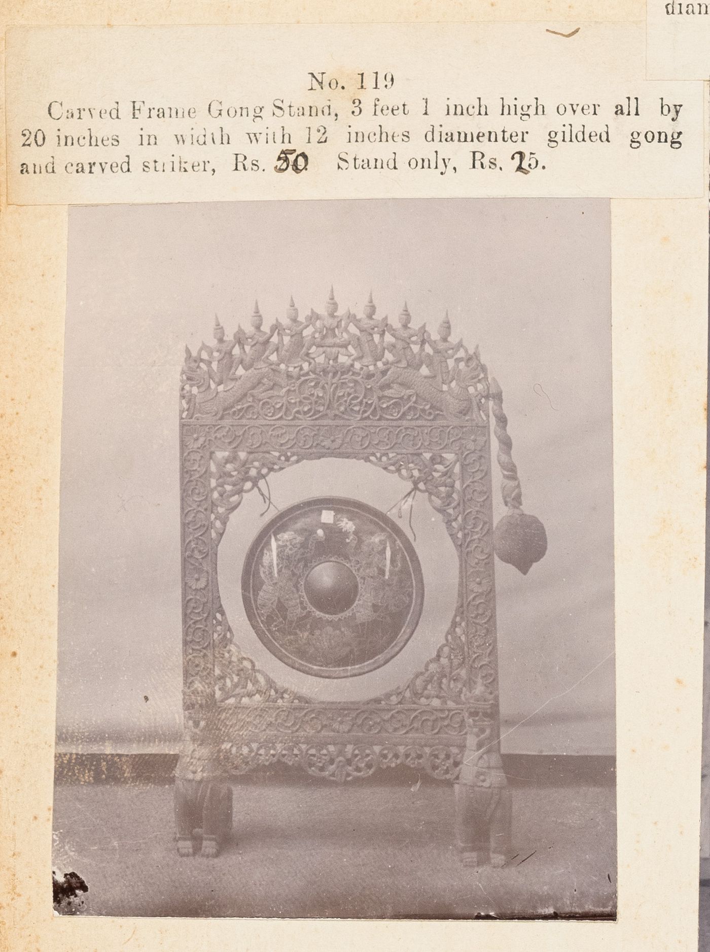 View of a gong, F. Beato Limited, C Road, Mandalay, Burma (now Myanmar)