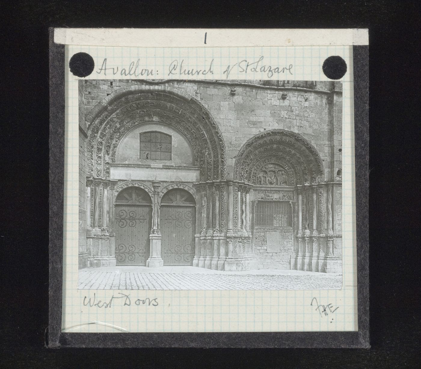 View of portals of west façade of Saint-Lazare, Avallon, France