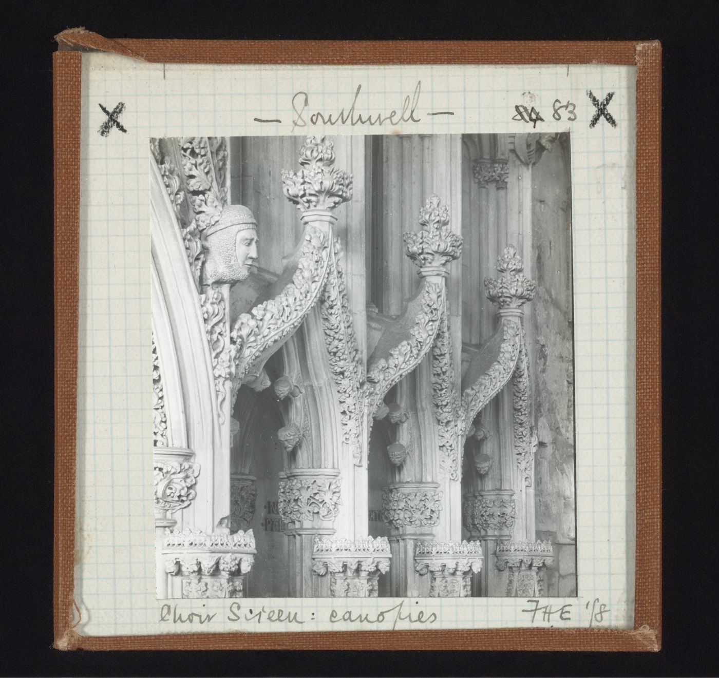 Detail view of canopies of choir screen, Southwell Minster, Southwell, Nottinghamshire, England