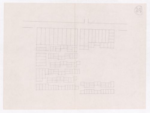 Sketch showing plots layout development for Minimum Cost Housing Group's plot in Aranya township, India, for Aranya Housing Project