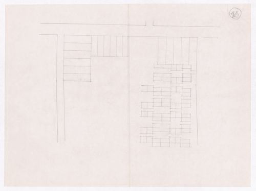 Sketch showing plots layout development for Minimum Cost Housing Group's plot in Aranya township, India, for Aranya Housing Project