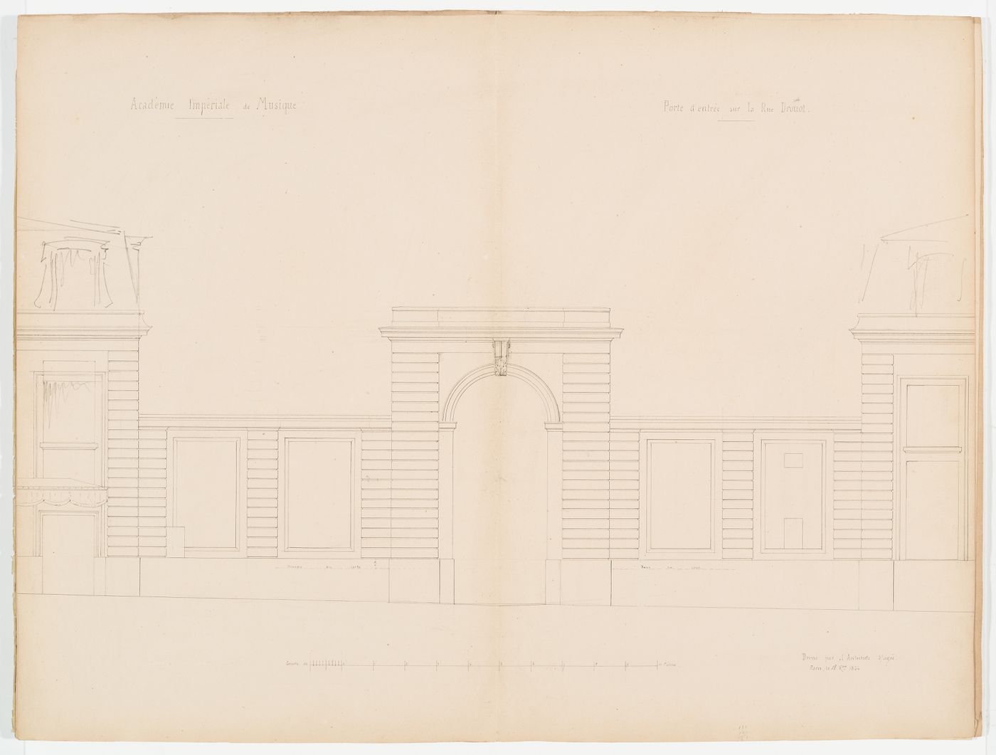 Elevation of the "porte d'entrée", rue Drouot, Salle Le Peletier