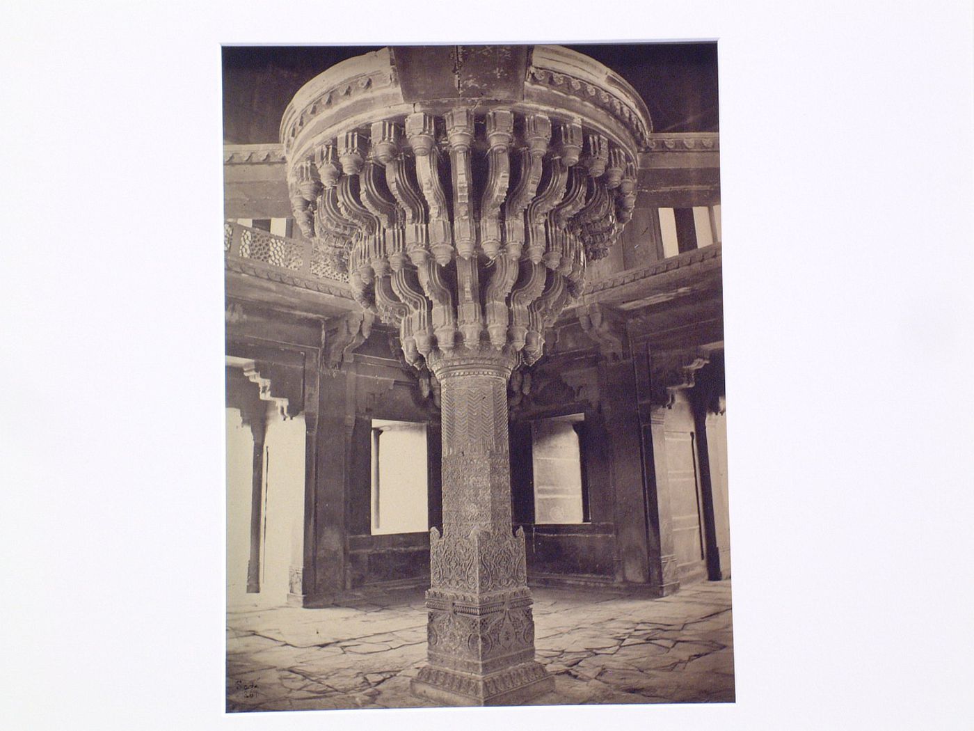 View of the Carved Pillar inside Diwan-i-Khass [Private Audience Hall], Fatehpur Sikri, India