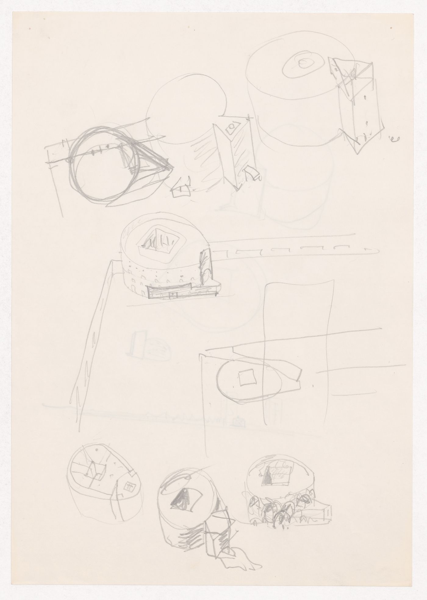 Sketch axonometric views for Centro Meteorológico da Villa Olimpica, Barcelona, Spain; verso: Sketch axonometric view and elevation for Centro Meteorológico da Villa Olimpica, Barcelona, Spain