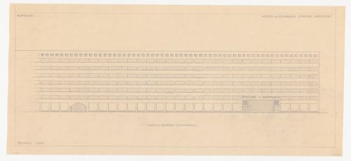 Principal and lateral elevation for a model for a mixed-use development for the reconstruction of the Hofplein (city centre), Rotterdam, Netherlands