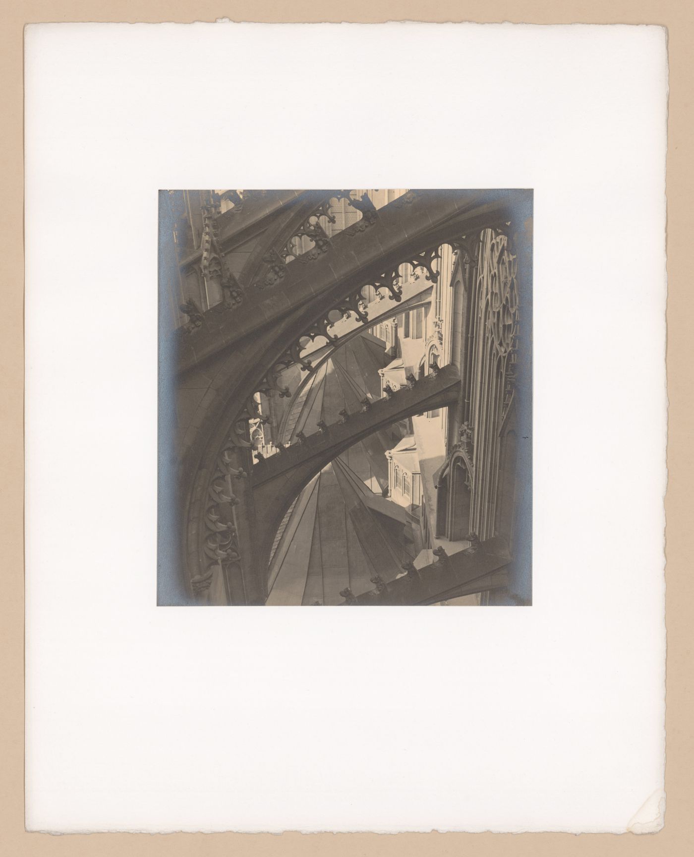 Plate from portfolio ''Svaty Vit (St. Vitus or St. Guy), various interior and exterior views of the cathedral under construction, Prague, Czech Republic''