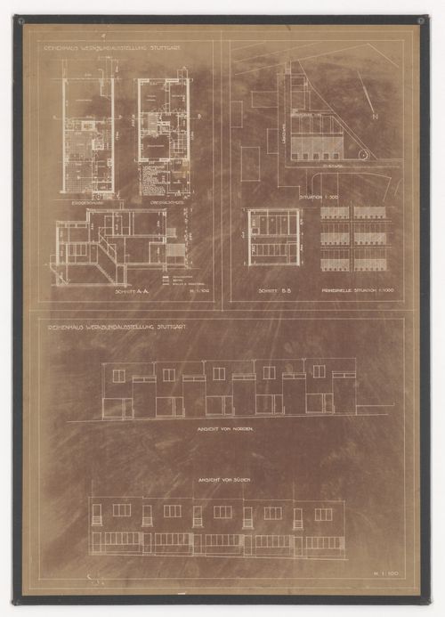 Site plans, plans, sections, and elevations for terraced housing, Weissenhofsiedlung, Stuttgart, Germany