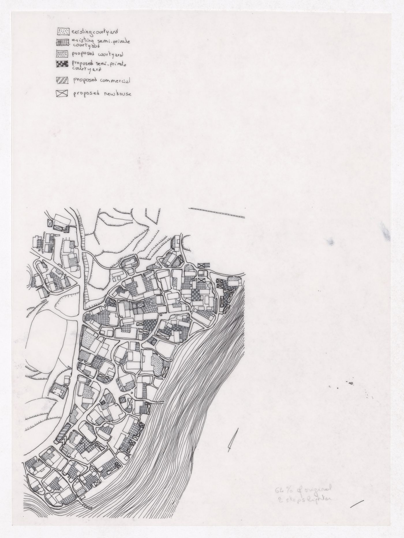 Plan showing existing and proposed courtyards for the Sichuan housing project for "Housing a Billion: Village Upgrading: Jianlu, China" publication