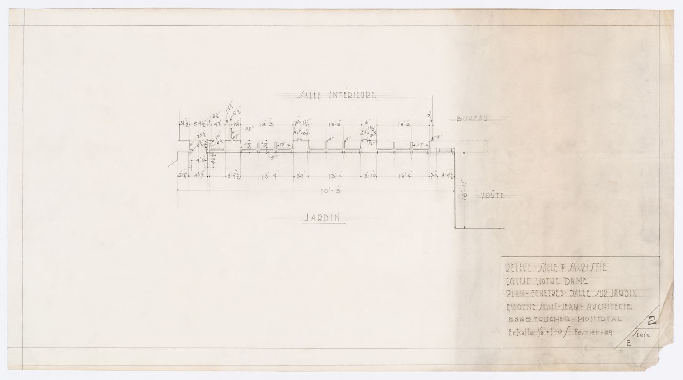 Plan of the sacristy wall of Notre-Dame de Montréal, apparently for the renovations of 1929-1949