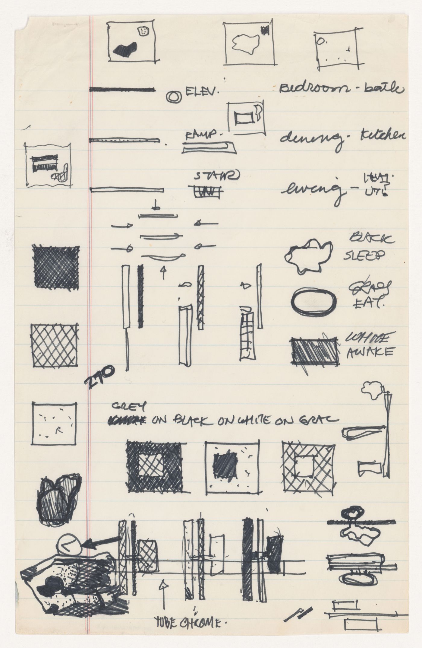 Sketches with annotations for Wall House