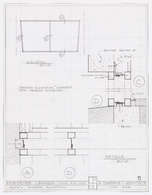 Élévation et détails d'une fenêtre pour Résidence Jean Simard, Laval-sur-le-Lac, Québec