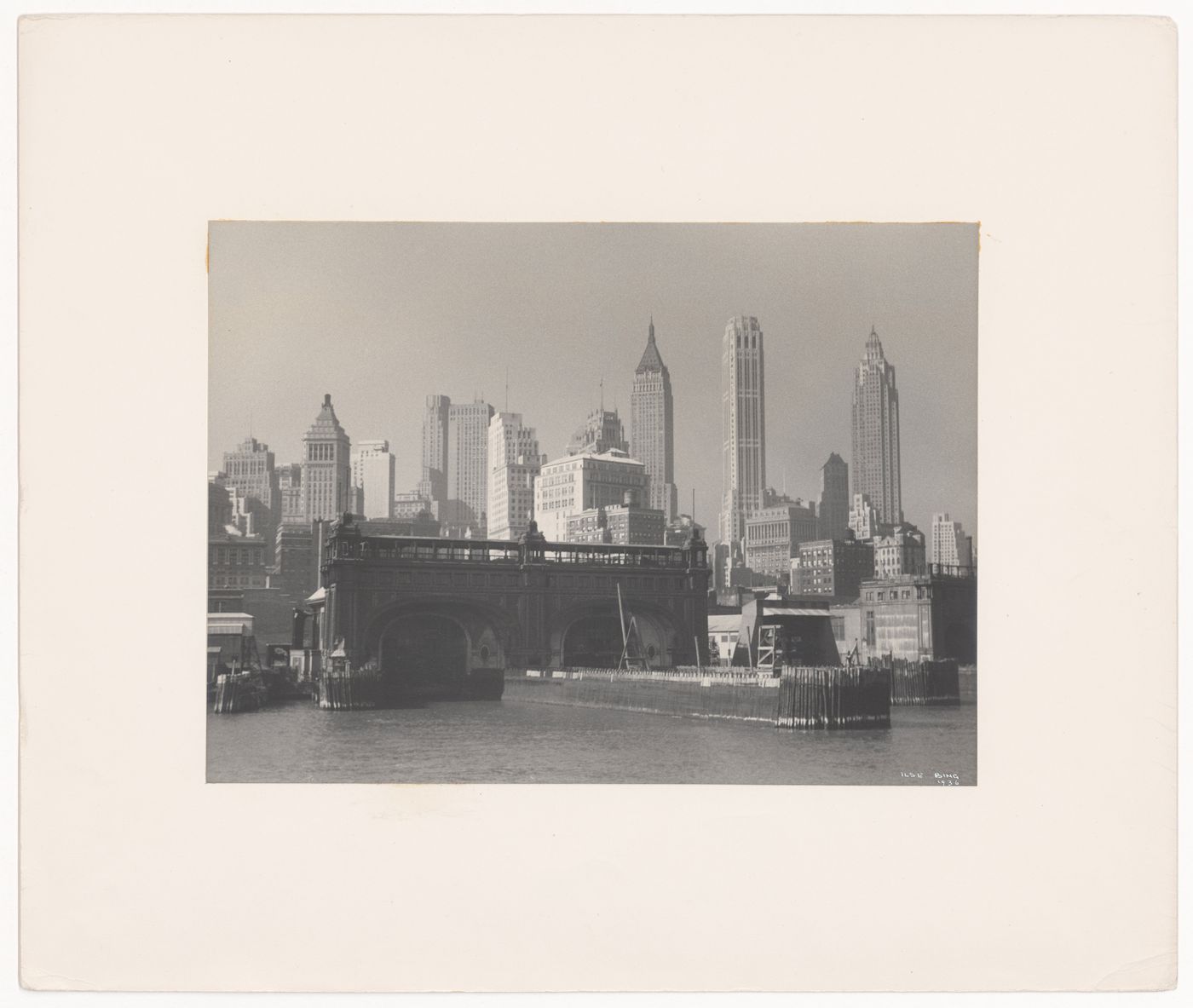 View of Lower Manhattan showing skyscrapers and high-rise buildings with the Hudson River and Upper Bay in the foreground, New York City, New York, United States