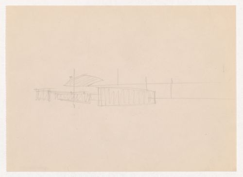 Interior perspective sketch for Museum for a Small City showing the auditorium with suspended ceiling