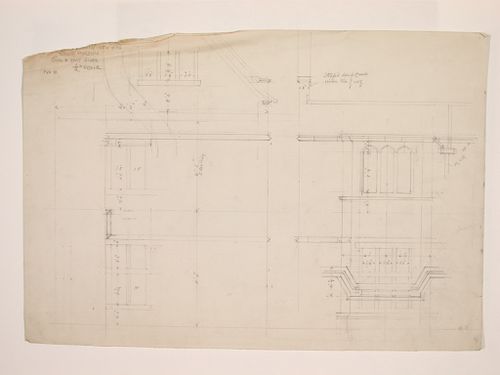 St. Peter's Home, Woking: West and south elevations for the north portion of the new wing, including detailed window studies with a plan of the moulding
