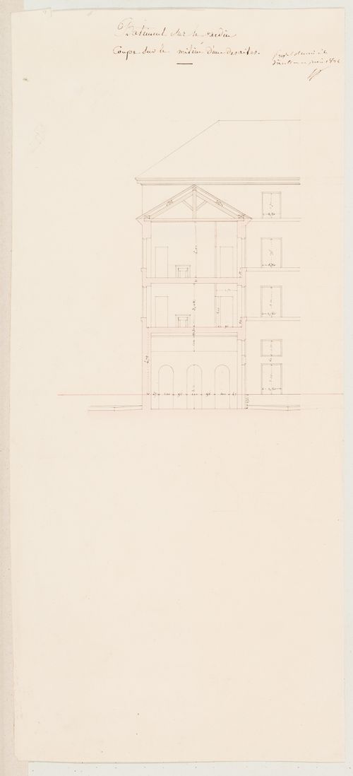 Project for the caserne de la Gendarmerie royale, rue Mouffetard: Section through one of the wings facing the garden
