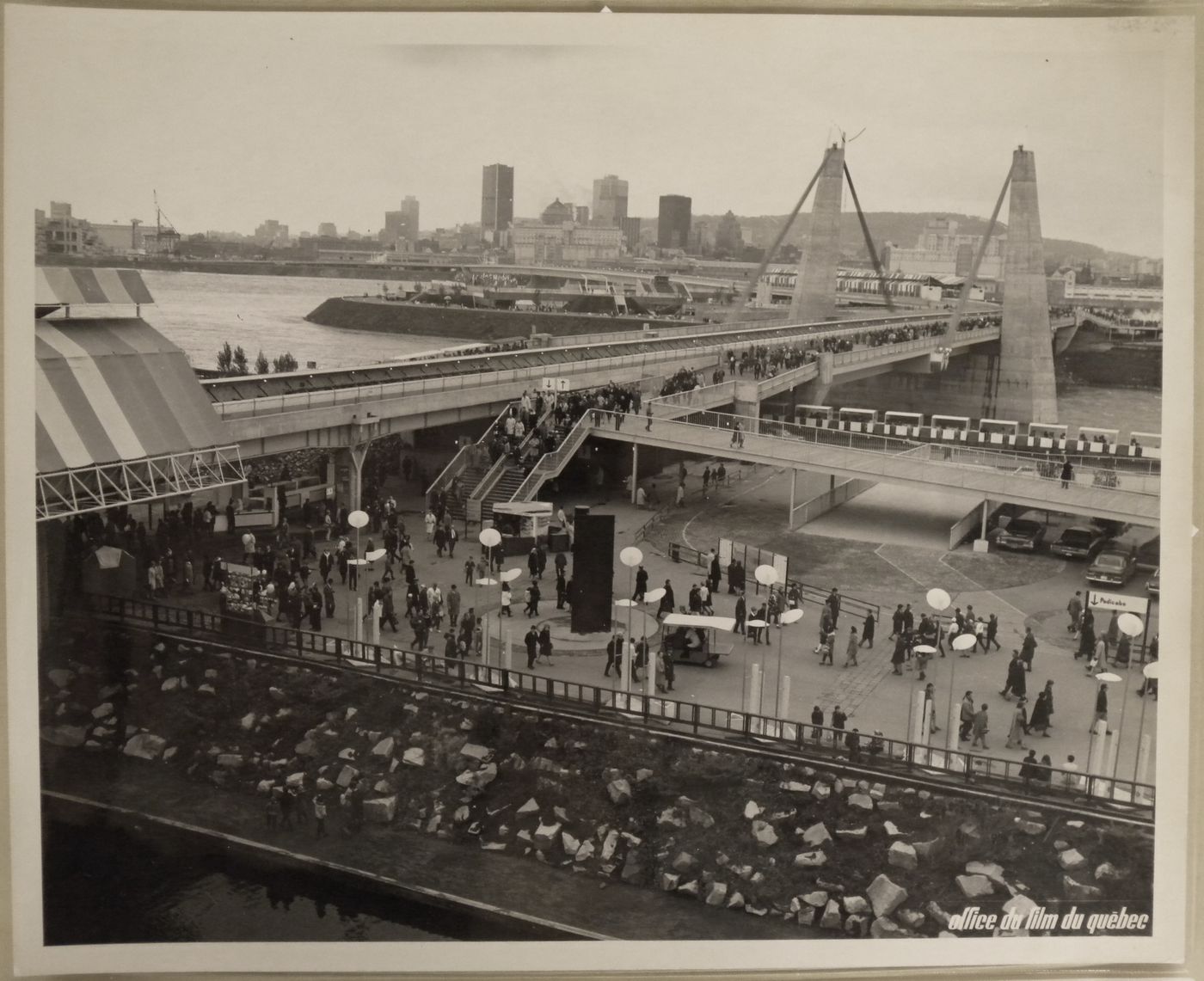 View of the Concordia Bridge with Montréal as background, Expo 67, Montréal, Québec