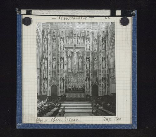 View of altar screen from choir of Winchester Cathedral, Winchester, Hampshire, England