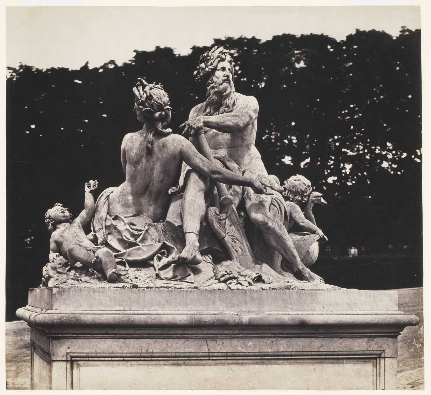 Tuileries Gardens: "The Seine and the Marne" close-up of sculptural group, Paris, France