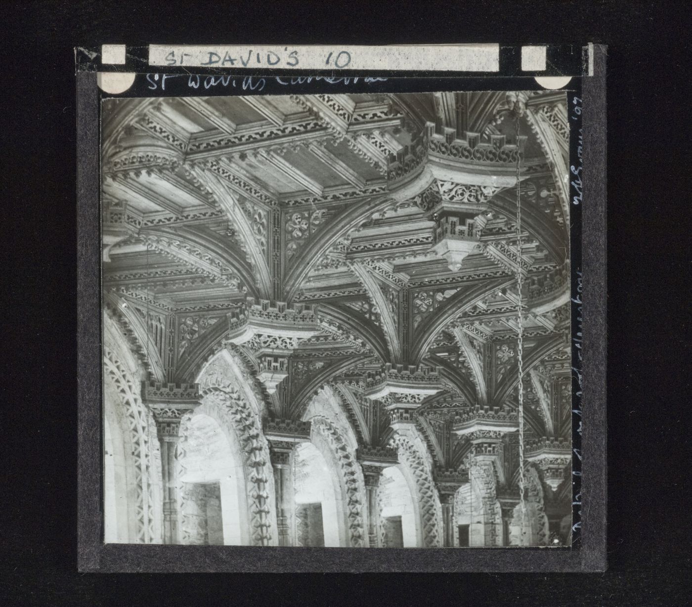 Detail view of oak ceiling, St. Davids Cathedral, St. David's, Wales