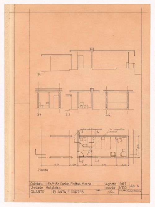 Floor plan and sections for Motel em Vale de Canas, Coimbra, Portugal