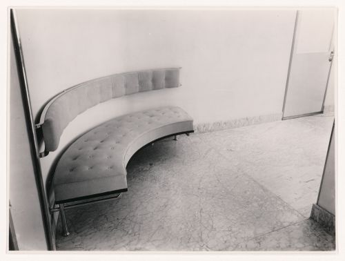 Interior view of Villa Allegonda showing the built-in hall bench designed by J.J.P. Oud, Katwijk aan Zee, Netherlands