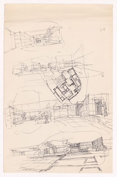 Sketch floor plan and perspectives for Casa Marques Pinto, Porto, Portugal