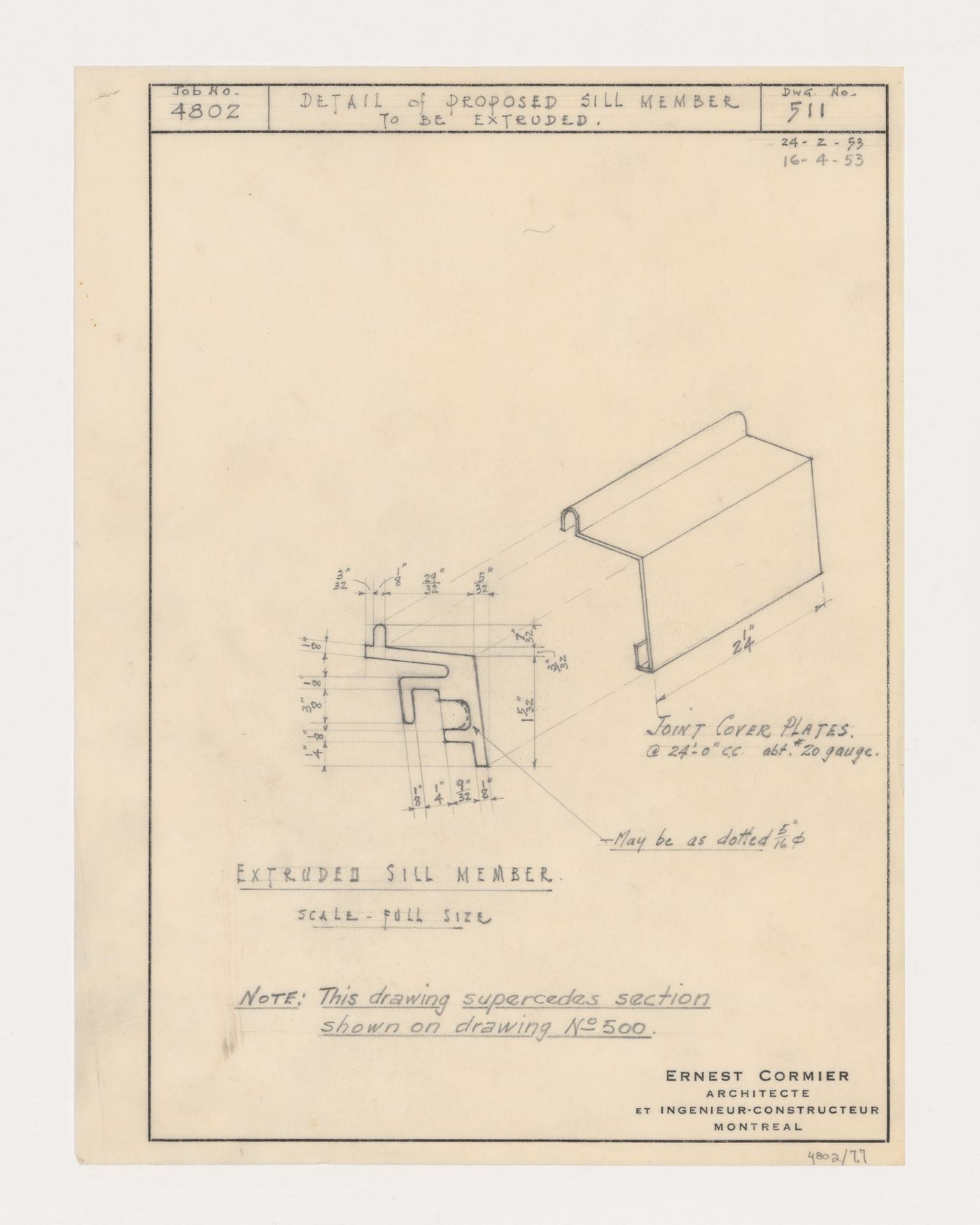 Détails d'une pièce d'appui, Imprimerie Nationale du Canada, Hull, Québec, Canada