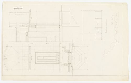 Résidence Ernest Cormier, 1418, avenue des Pins Ouest, Montréal: l'entrée principale: plans, élévation, coupe et détail des denticules
