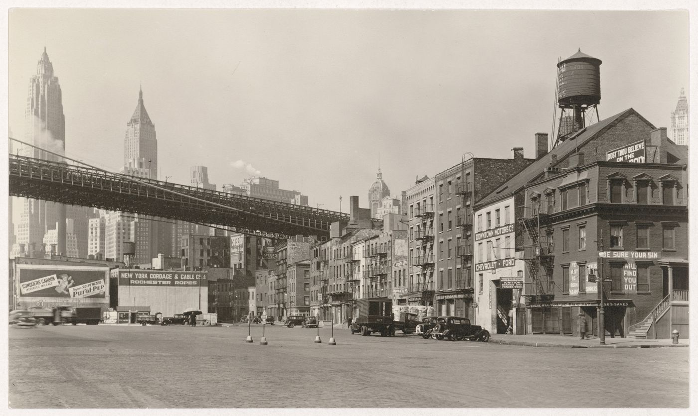 View of James Slip, South Street and East River, New York City, New York