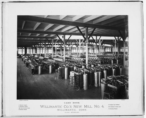 Interior view of the card room in the Willimantic Company’s new mill, no. 4, town of Willimantic, now Windham, Connecticut, United States