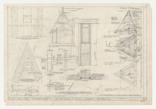Wayfarers' Chapel, Palos Verdes, California: Elevations, plans and sections for the vestry and campanile